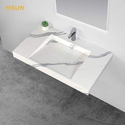 China Rectangular Wall Mounted Bathroom Sink Cabinet Bathroom Solid Outdoor Solid Artificial Stone Lavatory Sink for sale