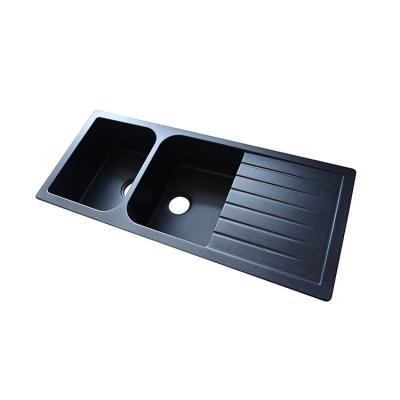 China Without Kitchen Deep Bowl Rectangular Quartz Double Bowl Lavatory Undermount Black Sinks for sale