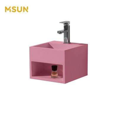 China China Factory Modern Pink Simple White Hand Sink Furniture Wash Basin Solid Outdoor Basin With Mirror for sale