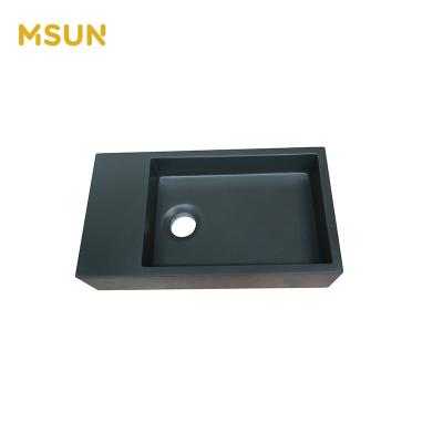 China Modern Small Black Matte Resin Artificial Stone Wall Hung Bathroom Sink Basin Basin for sale