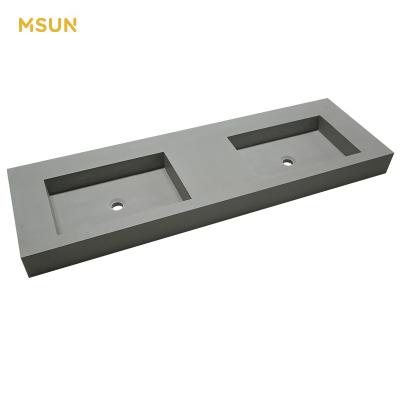 China Concrete Wall Hang Wash Modern Solid Outdoor Rectangular Wall Mounted Double Stone Sink Basin for sale