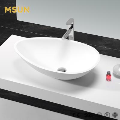 China China Factory Price Modern Acrylic White Cast Wash Basin Stone Basin Oval Shape Above Counter Basin for sale