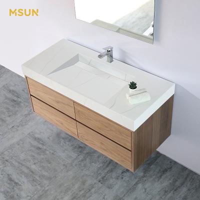 China Modern High Quality Vivid Marble Vein Solid Outdoor Wash Basin With Solid Wood Cabinet for sale