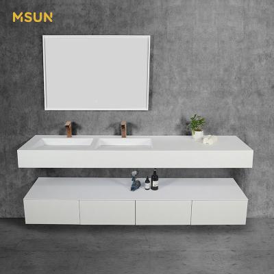 China Customized Modern 24 To 72 Inch Height Wall Hang Double Sink Solid Outdoor Wash Basin With Solid Wood Cabinet for sale