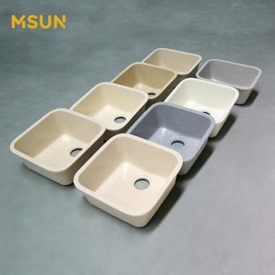 China Single Position Of MSUN Aluminum Powder And Stone Resin Isophthalic Quartz Kitchen Umderount Sink for sale