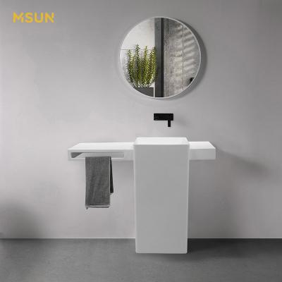 China Modern Eco-friendly Hardware Pedestal Sink Accessories Bathroom Vanity Solid Material Outdoor Sink With Towel Shelf for sale