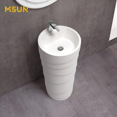 China Hotel Repairable Acrylic Solid Outdoor Furniture Pedestal Stone Freestanding Wash Basin for sale