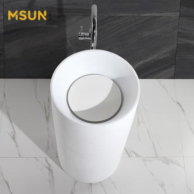 China Stain Free Standing CE Bathroom Basin Acrylic Stone Cylinder Solid Outdoor Sink for sale