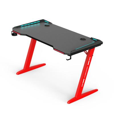 China Z Shape Computer Gaming Desk Expandable Cheap PC Racing Standing Table With RGB Light for sale