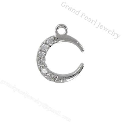 China Special RHODIUM SILVER Plated Brass Setting With CZ China Manufacture Fashionable Special Rhodium Silver Plated 10Mm Moon Charm Gift Pendant For Female for sale