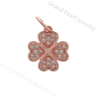 China Rose Gold Plated Metal CZ Charm - Custom Colorful Clover 11mm Promotion Rose Gold Plated Clover 11Mm Necklace Pendants For Girl for sale