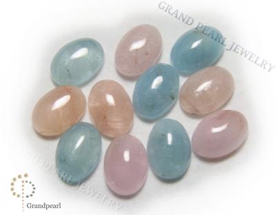 China - Aquamarine and Morganite - 10x14mm oval cabochon, loose gemstone for sale