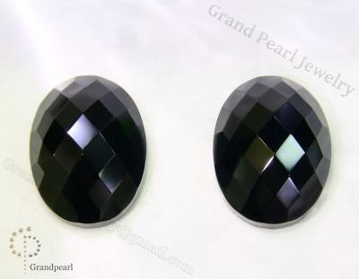 China - Black onyx 15x20mm oval - Faceted gemstone cabochon for sale