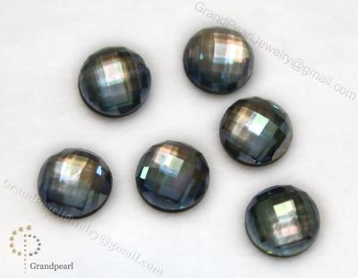 China - BROOM doublet cabochon - 10mm mother of pearl combined with faceted crystal - round for sale