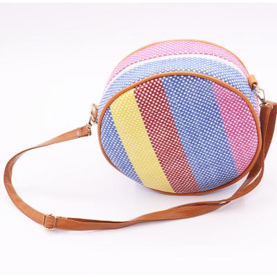 China 2021 Wholesale Custom Round Rainbow Color Cute Summer Beach Fashion Beach Wallet Cute Portable Straw Bag for sale