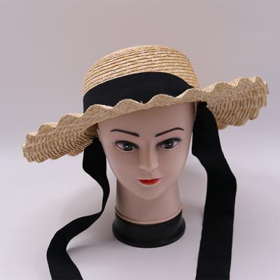 China British Character Summer Bun Brim Straw Hat With Ribbon Women Men Travel Sunshade Beach Jazz Straw Hat for sale