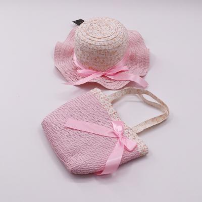 China Character Kids Handbag Summer Sunscreen Princess Beach Hat Sun Girl Straw Hat Handbag Set for sale