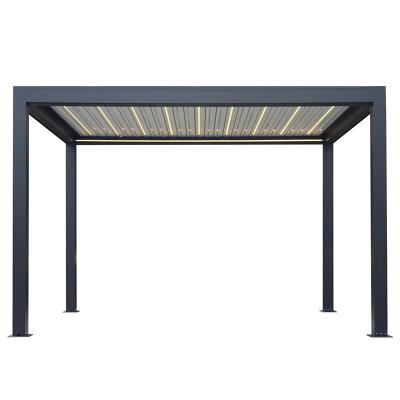 China Sustainable Motorized Folding Louvered Roof Bioclimatic Outdoor Garden Aluminum Pergola With RGB Light For Swimming Pool for sale