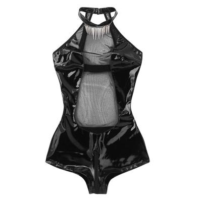 China HKMN Lingerie Women Leather Look Clubwear Tight Faux Leather Wet Mini Bodycon Dress for sale