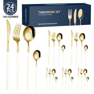 China Cheap Wholesale Disposable Gold Wedding Tableware Knife Spoon Fork Set 24 Piece Stainless Steel Flatware Sets Cutlery Set for sale