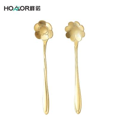 China Disposable Mini Flower Shape Gold Plated Steel Bar Tea Spoon Stainless Steel Cupping Spoon For Events Tea Teaspoon for sale