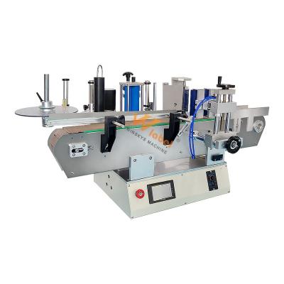 China Food Three Round Bottle Labler Roll Systems Semi Automatic Tabletop Positioning Labeling Machine For Metal Tin Cans for sale