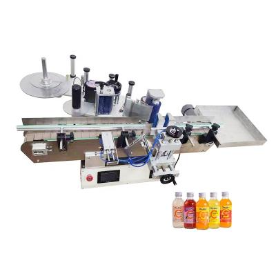 China Food wholesales 3 side roll double stand desktop round semi automatic labeling machine for honey jar with date code collector for sale