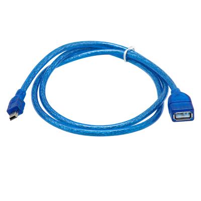 China Wholesale Transparent Blue 1m Pure Copper Mobile Phone Etc.electronic USB2.0 Product Factory To MINI USB Cable USB Female To 5P Extension Supplement Cable for sale