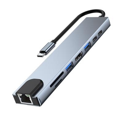 China Computer / Multimedia / Other New Arrival 8 In 1 Usb C Hub Docking Station Ethernet Charging Hdmi Tipo C Usb Hub 3.0 Type C Usb Hub for sale