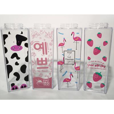 China 500ml Sustainable Clear Square Bpa Free Plastic Juice Cartoon Water Bottle For Milk for sale