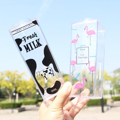 China Viable Juice Clear Transparent Square 500ml Milk Carton Plastic Water Bottles for sale