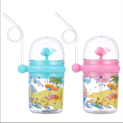 China Wholesale Viable Kids Printing Straw Transparent Pink Small Clear Plastic Water Bottle For Kids for sale