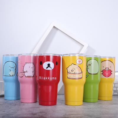 China Viable Custom Promotional Sublimation Stainless Steel Pink Logo Water Bottle Travel Mug With Lid for sale