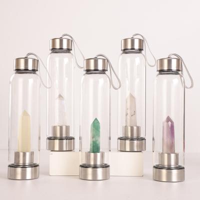 China Custom Viable Logo Clear Outdoor 500ml Crystal Glass Water Bottle With Transparent Lid for sale