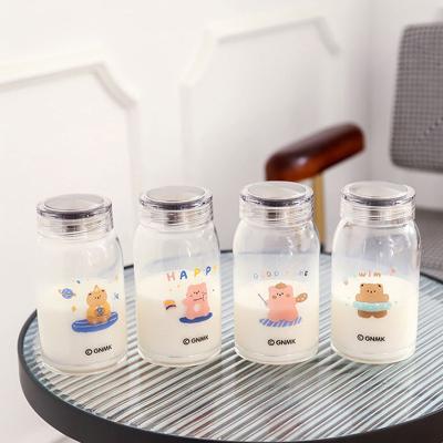 China Sustainable 300ml Wide Mouth Transparent Borosilicate Glass Drinking Water Bottles With Lid for sale