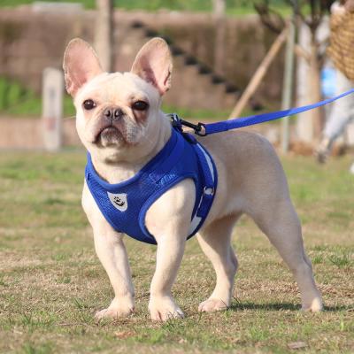 China Viable Vest Polyester Mesh Soft Strap Pet Leash Reflective Collar Harness Set For Dog for sale