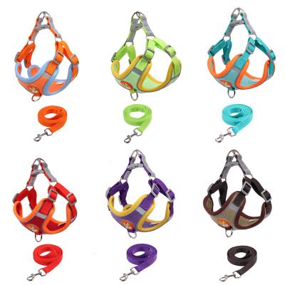 China Durable Breathable Suede Back Chest Fabric Small Dog Harness And Belt Leashes for sale