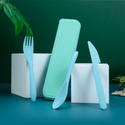 China High Quality Natural 100% Sustainable Bpa Free Kids Healthy With 3pcs Knife/Fork/Spoon Wheat Biodegradable Dinnerware Set for sale