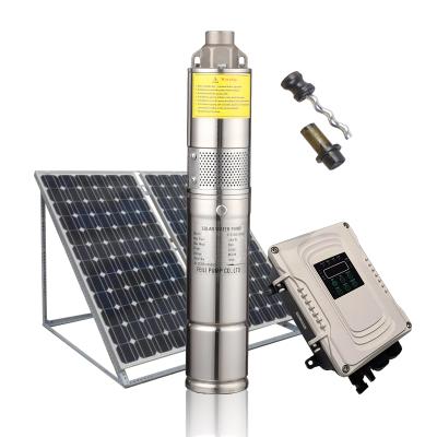 China Deep well 3inch 750w 200m DC submersible solar water pump head for agriculture price abyssinian well solar water small pump solar cell pump for sale