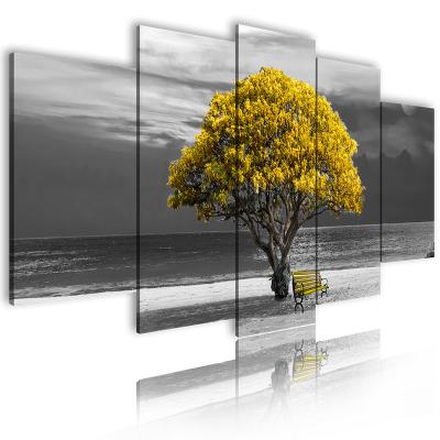 China High Resolution Printing Drop Shipping Wholesale 5 Panel Tree Canvas Painting For Living Room Wall Decor Landscape Decoration Home Wall Art for sale