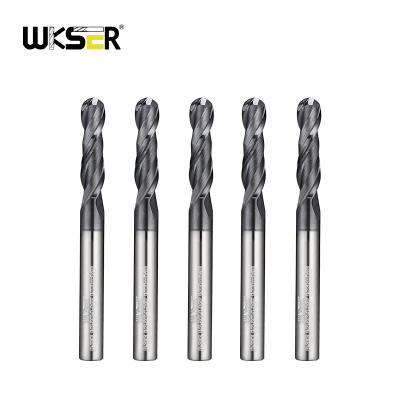 China CNC Process WKSER 1/8 carbide end mill 2 flute ball nose milling cutter for cutting aluminum steel metal for sale