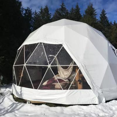 China Camouflage/Field Game Good Quality Outdoor Hotel Resort PVC Leisure Round Canvas Geodesic Glamping Dome House Tent for sale