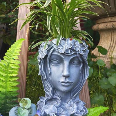 China Growing Pots Art Sculpture Flower Pot Resin Goddess Flower Potted Plant Statue for sale