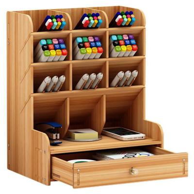 China Factory Sustainable Sales Solid Wood Pen Holder Office Stationery Storage Box Organizer Drawer Large Capacity Compartment for sale