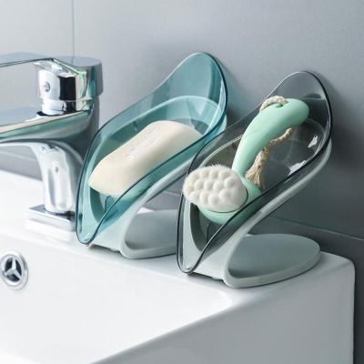 China Drain Soap Dish Box Bathroom Shower Soap Storage Box Bathroom Soap Holder Drain Viable Leaf Shape for sale