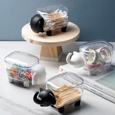 China High Quality Viable Cotton Swab Box Cotton Pad Holder Storage Box Makeup Organizer With Lid Cartoon Animals for sale