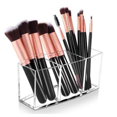 China Hot Selling Viable Factory Sale Makeup Brush Holder Organizer Storage Box 3 Slot Pen Holder Acrylic for sale