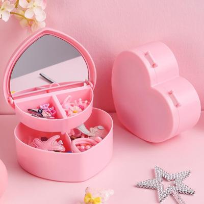 China High Quality Viable Jewelry Storage Box Jewelry Organizer 2 Layers Love Heart Hairpin Box With Mirror for sale