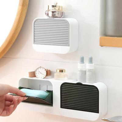 China Sustainable Drain Soap Dish Soap Box With Lid Wall Mounted Soap Holder Dustproof Bathroom Accessories for sale