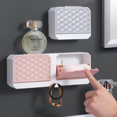 China Sustainable Hot Sale Drain Soap Dish Box With Lid Soap Holder Wall Mounted Bathroom Accessories for sale